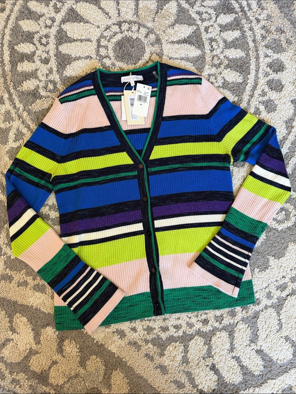 Ramy Brook Emma v-neck cardigan, Ultramarine Stripe, size XL NWT!